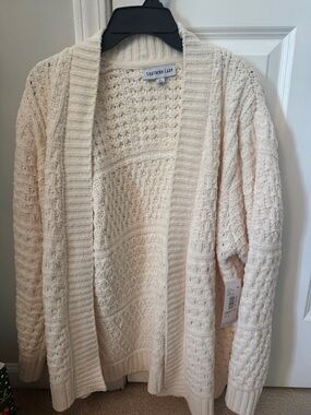 Southern Lady Ivory Open-Front Cable Knit Cardigan
